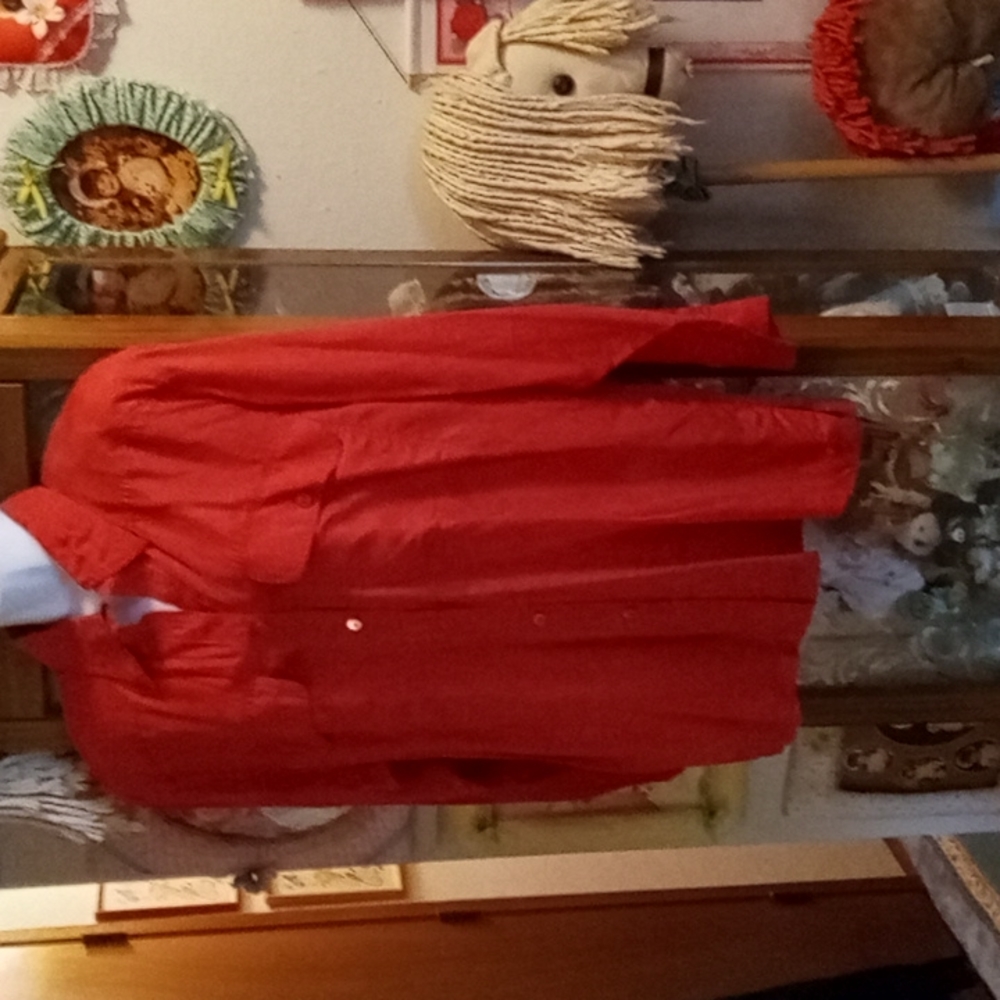 100%SILK,Vintage 80s,Red, Long Sleeved,Button Down, Blouse❤️